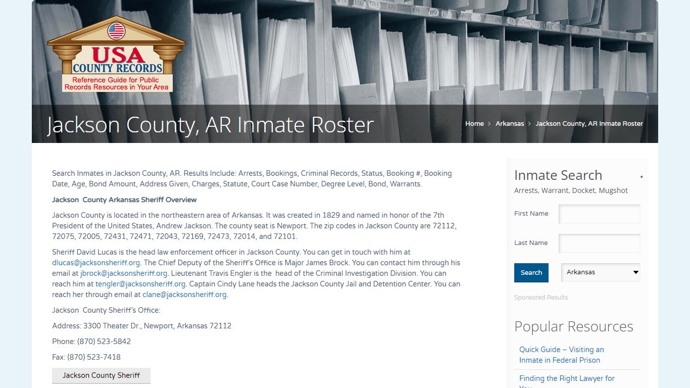Jackson County, AR Inmate Roster | Name Search