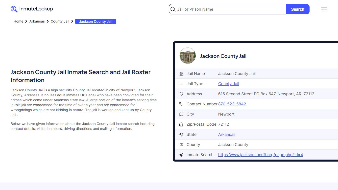 Jackson County Jail Inmate Search and Jail Roster Information